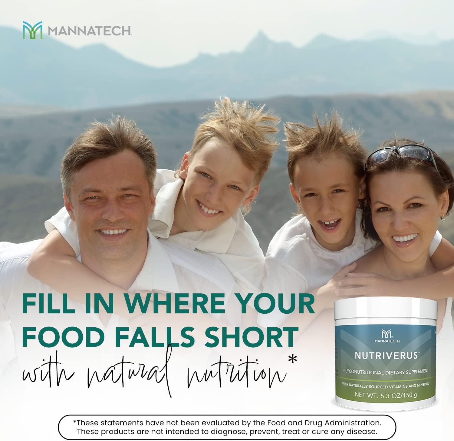 Nourishing Mannatech NutriVerus Glyconutritional Supplement with Vitamins A, C, B Complex, D - Antioxidants & Immune Support - 5.3oz/150g