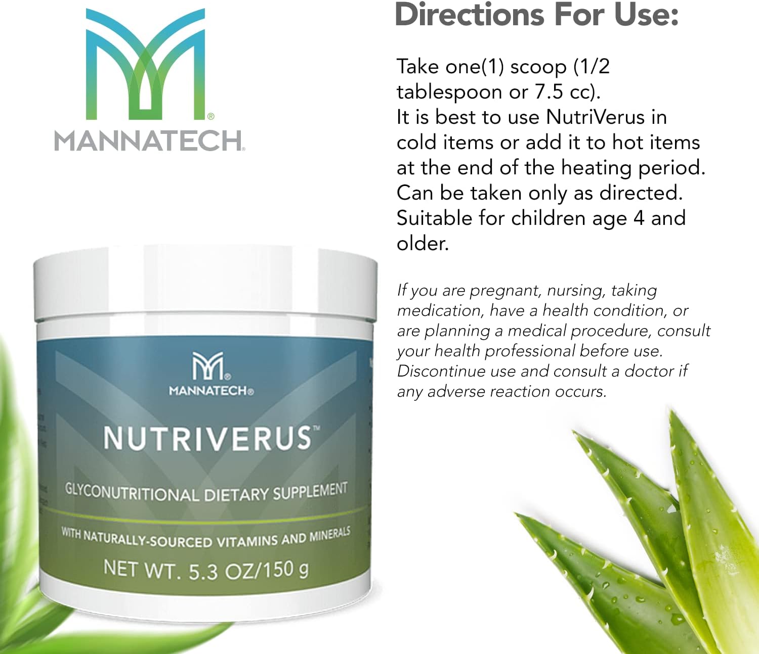 Nourishing Mannatech NutriVerus Glyconutritional Supplement with Vitamins A, C, B Complex, D - Antioxidants & Immune Support - 5.3oz/150g