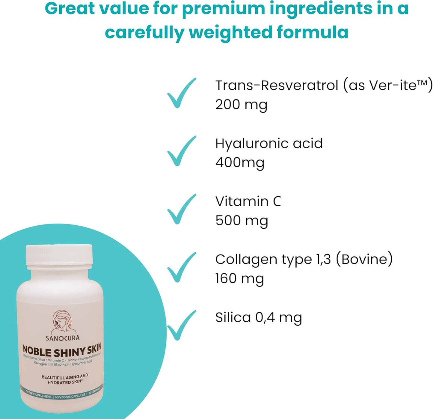 Nourishing Skin Supplement with Hyaluronic Acid and Veri-te - 400 mg Hyaluronic Acid, 200 mg Veri-te