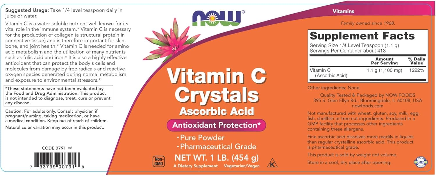 Now Foods 1 lb Vitamin C Crystals for Immune Support and Antioxidant Protection
