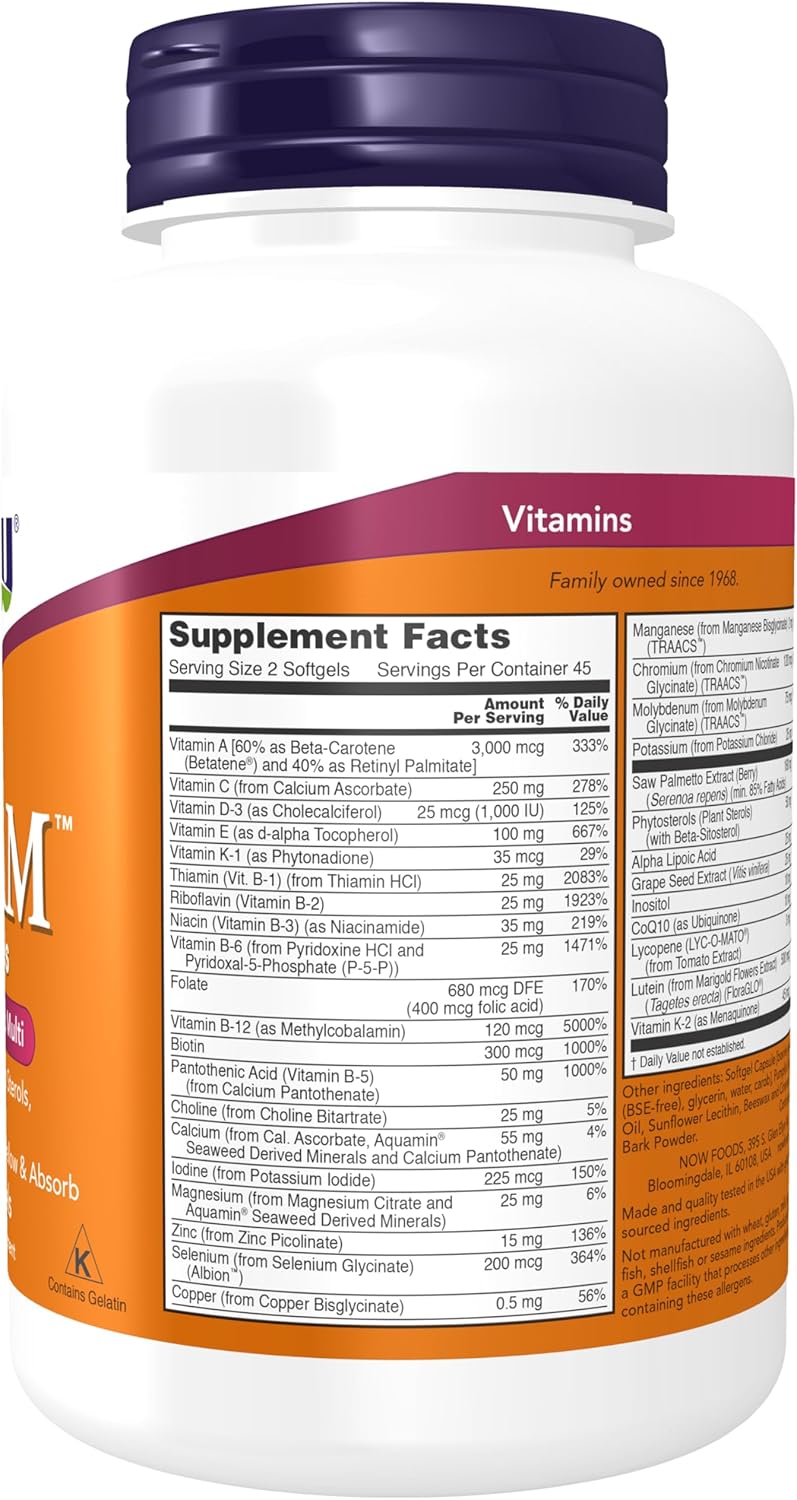 NOW Foods Adam Men's Multiple Vitamin - 90 Softgels: Essential Daily Vitamins for Men's Health
