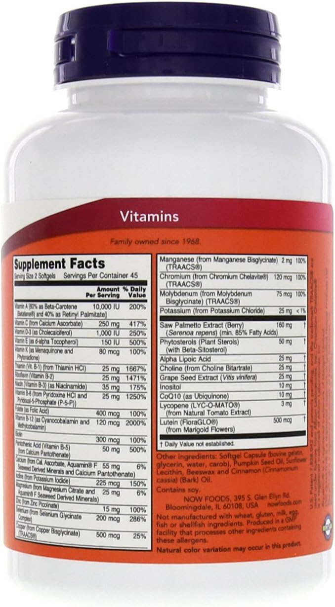 NOW Foods Adam Men's Multiple Vitamin 90 Softgels - Pack of 180 Softgels