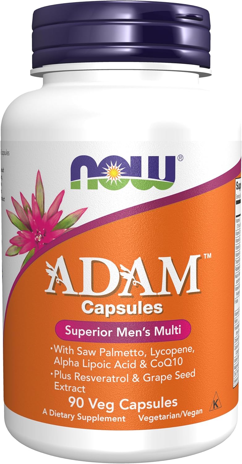 NOW Foods ADAM Men's Multivitamin with Saw Palmetto, Lycopene, Alpha Lipoic Acid, CoQ10, Resveratrol, and Grape Seed Extract - 90 Veg Caps