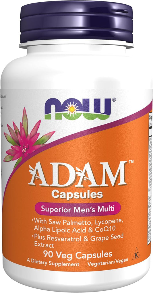 NOW Foods ADAM Men's Multivitamin with Saw Palmetto, Lycopene, Alpha Lipoic Acid, CoQ10, Resveratrol, and Grape Seed Extract - 90 Veg Caps