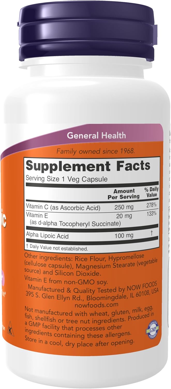 NOW Foods Alpha Lipoic Acid 100mg with Vitamins C & E - 60 Veg Capsules