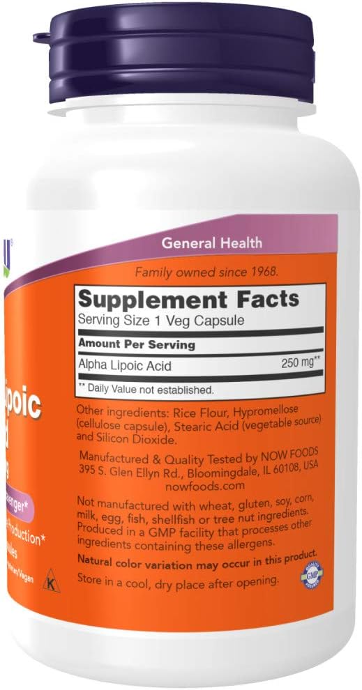 NOW Foods Alpha Lipoic Acid 250mg - 240 Vegetable Capsules - Pack of 2