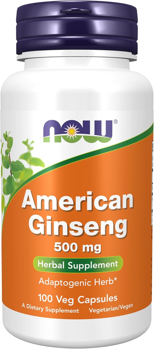 NOW Foods American Ginseng Herbal Supplement 500mg - 100 Veg Capsules