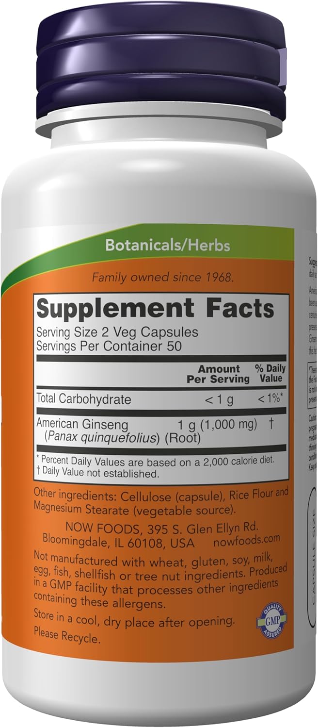 NOW Foods American Ginseng Herbal Supplement 500mg - 100 Veg Capsules