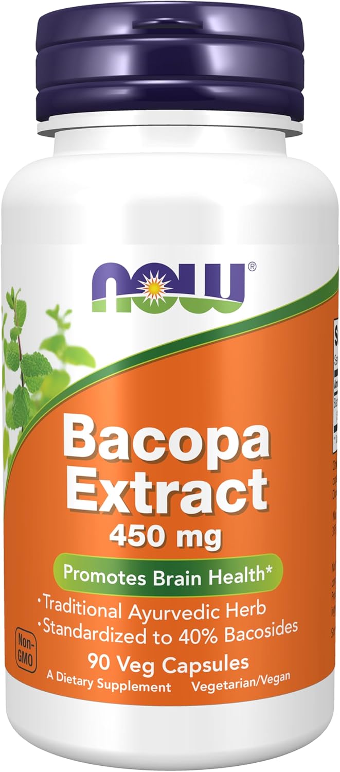 NOW Foods Bacopa Extract 450mg - Brain Health Support - 90 Veg Capsules