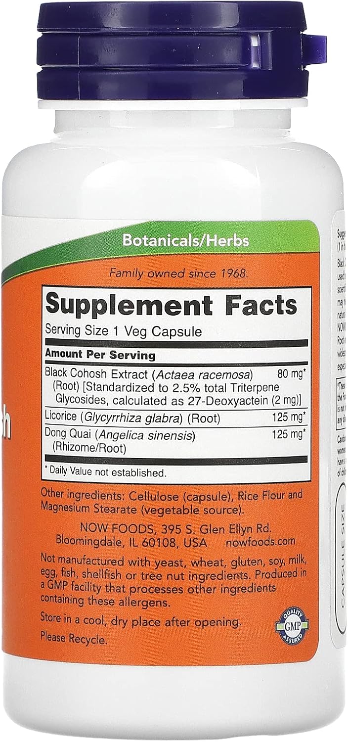 NOW Foods Black Cohosh Dietary Supplement - 80 mg Capsules for Menopause Support