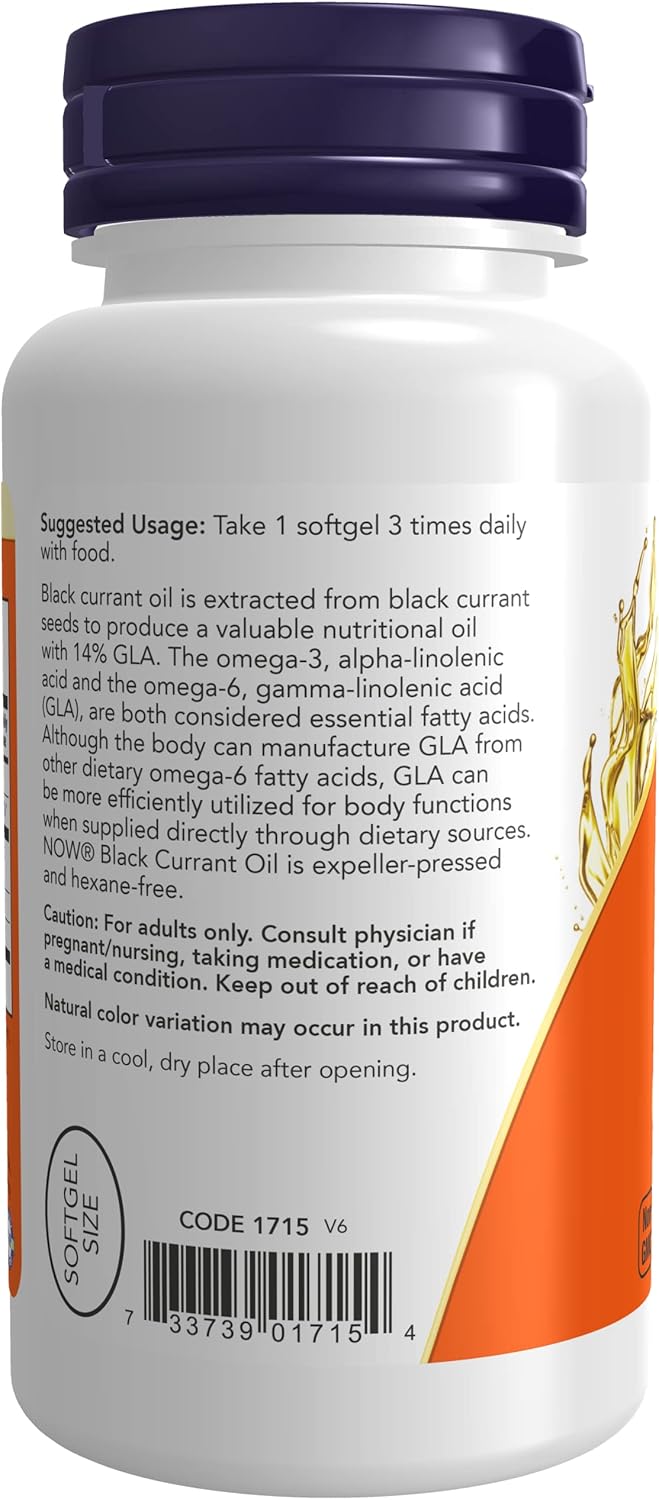 Now Foods Black Currant Oil Softgels - 500 mg, 100 Count - Cold-Pressed Source of Omega-3 and Antioxidants