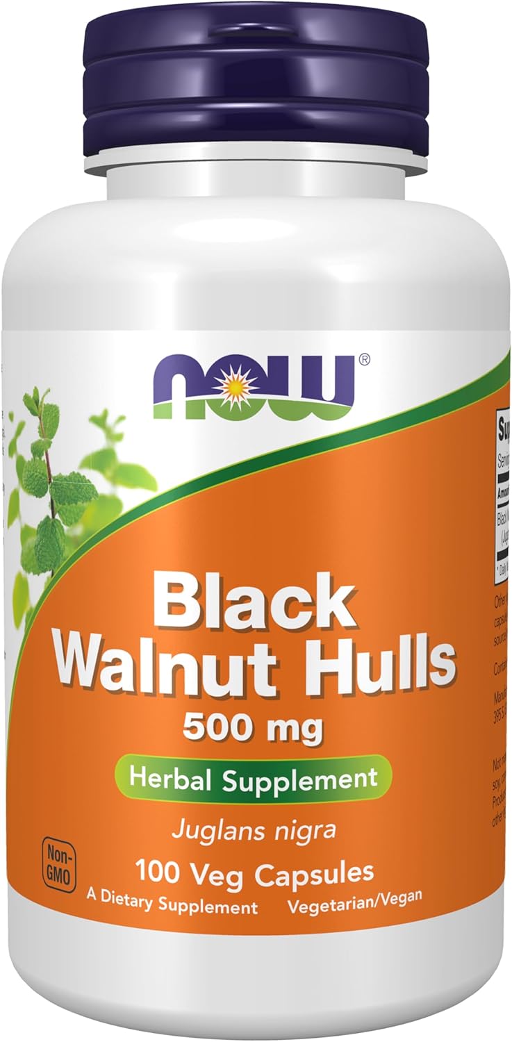 NOW Foods Black Walnut Hulls 500mg Herbal Supplement - 100 Veg Capsules