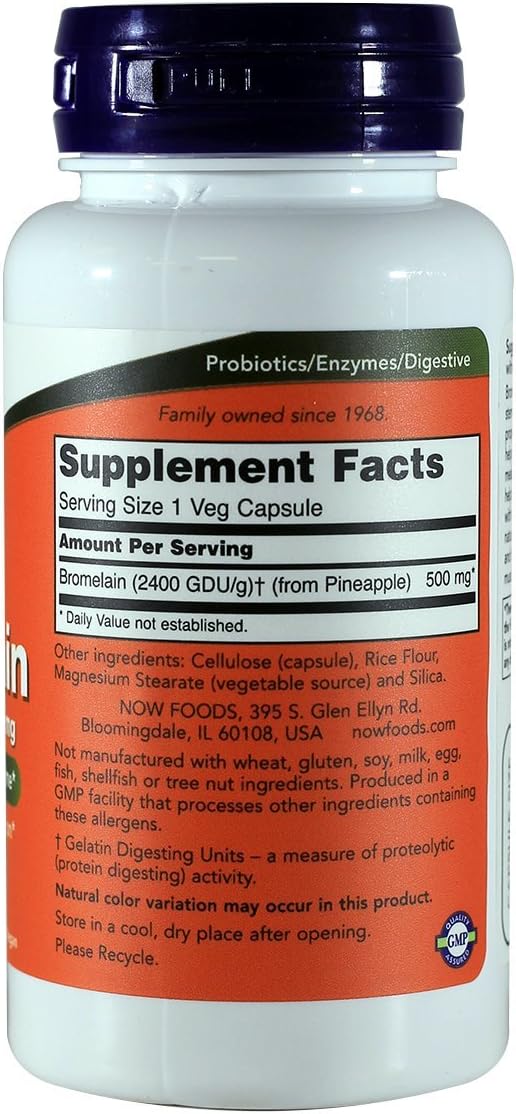 NOW Foods Bromelain 2400 GDU 500mg 60 Capsules - Pack of 2