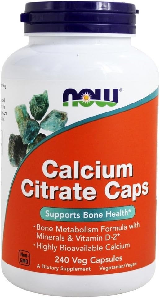 NOW Foods Calcium Citrate 240 Vegetarian Capsules - Essential Mineral Supplement for Bone Health