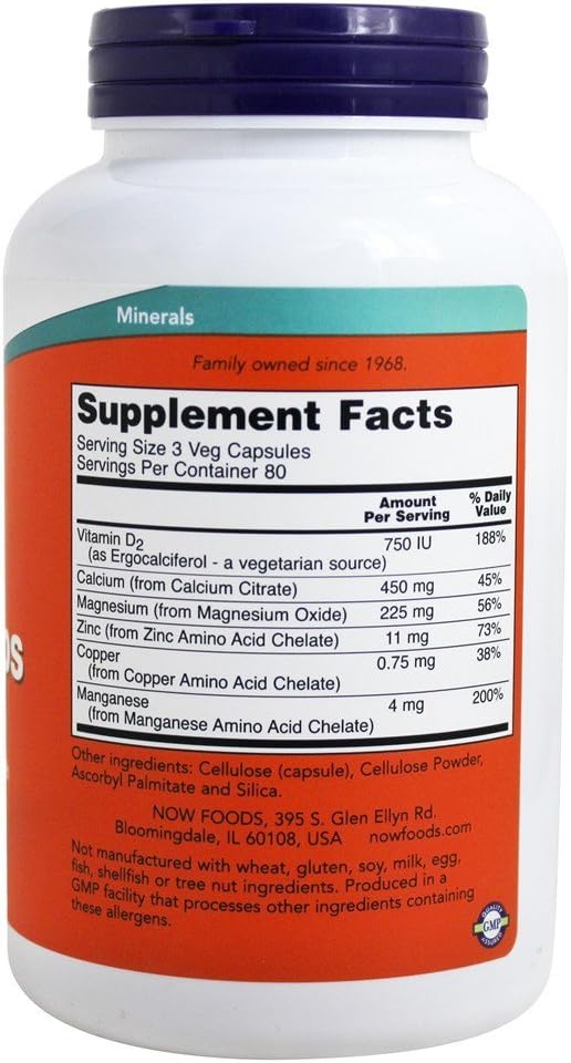NOW Foods Calcium Citrate 240 Vegetarian Capsules - Essential Mineral Supplement for Bone Health