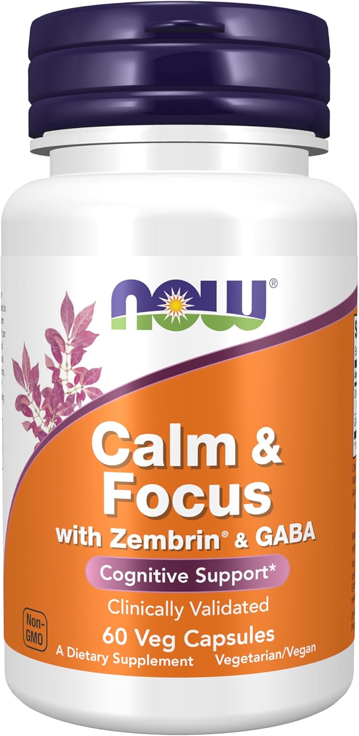 NOW Foods Calm & Focus Supplement with Zembrin & GABA, Cognitive Support, 60 Veg Capsules
