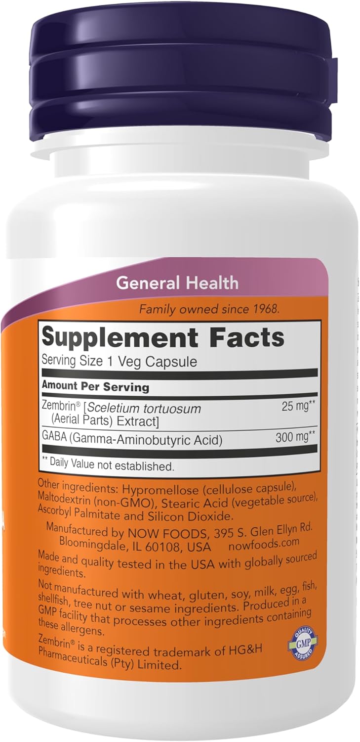 NOW Foods Calm & Focus Supplement with Zembrin & GABA, Cognitive Support, 60 Veg Capsules