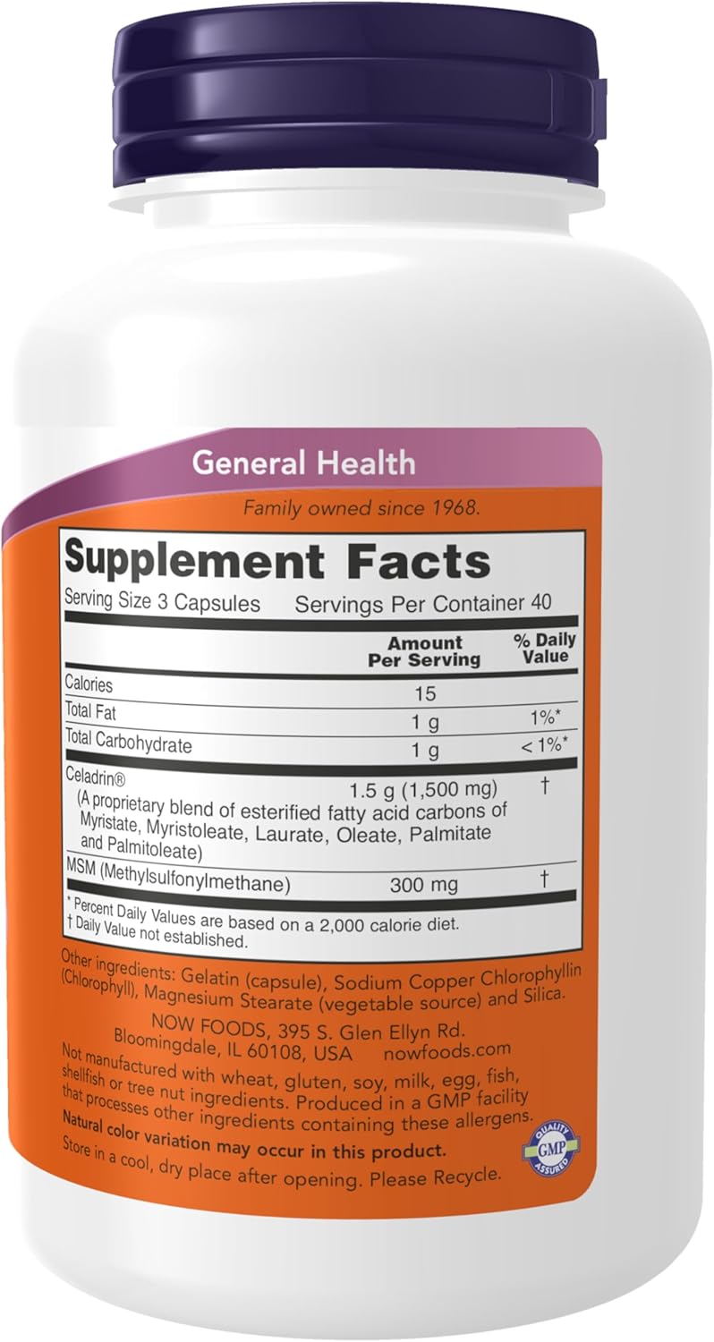 NOW Foods Celadrin® & MSM Supplements, 500 mg Celadrin®, Joint Support Formula, 120 Capsules