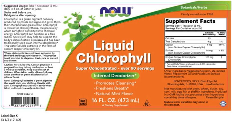 Now Foods Chlorophyll & Mint Liquid - 16 OZ (Pack of 2)
