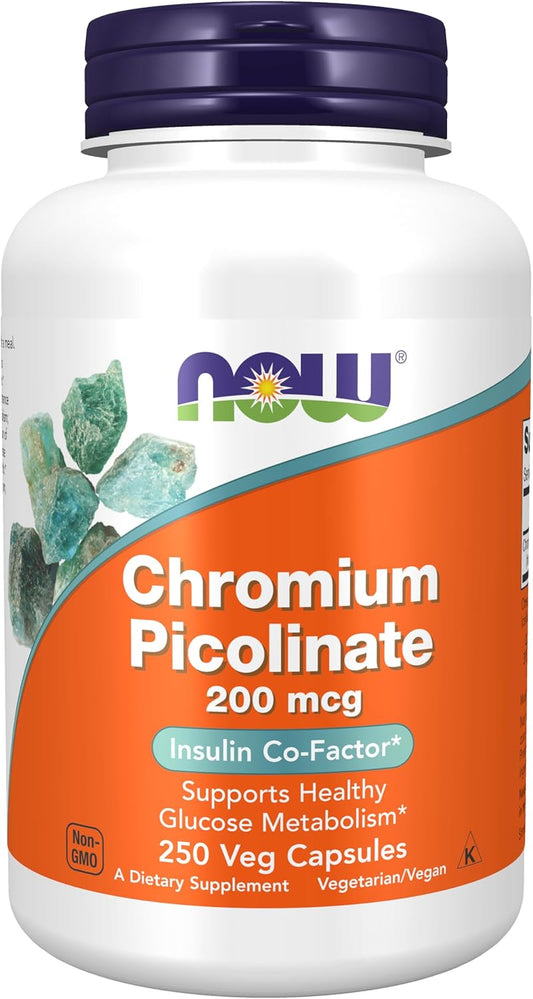 NOW Foods Chromium Picolinate 200 mcg Supplement for Insulin Support - 250 Veg Capsules