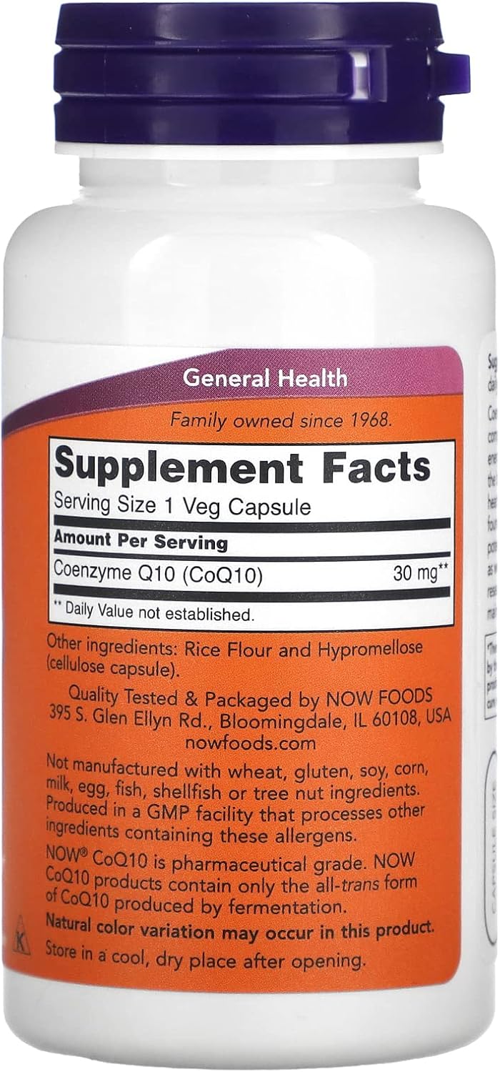 NOW FOODS Coenzyme Q10 30mg - 60 Count Dietary Supplement Tablets