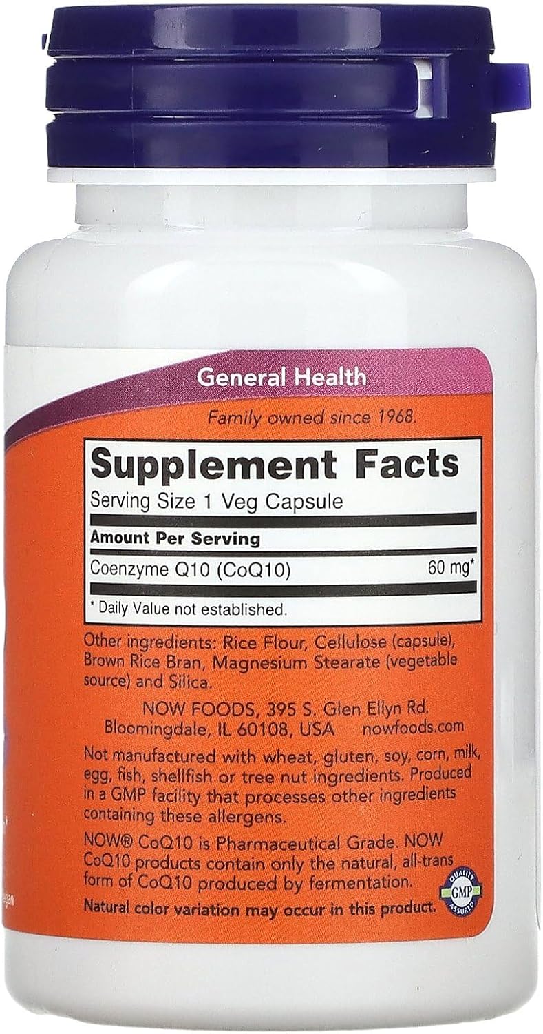 Now Foods CoQ10 60mg Veg Capsules - 60 Count Bottle - Heart Health Support Supplement