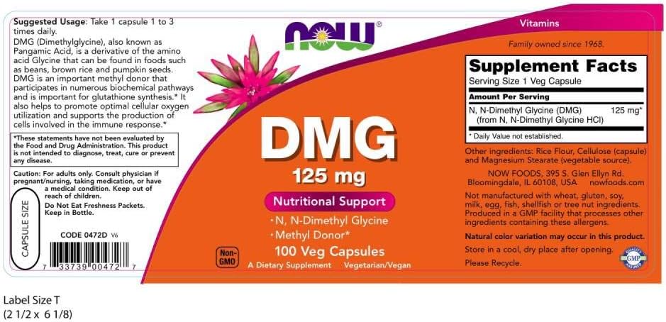 Now Foods DMG 125mg Capsules - 100 Count Bottle, Immune Support Supplement