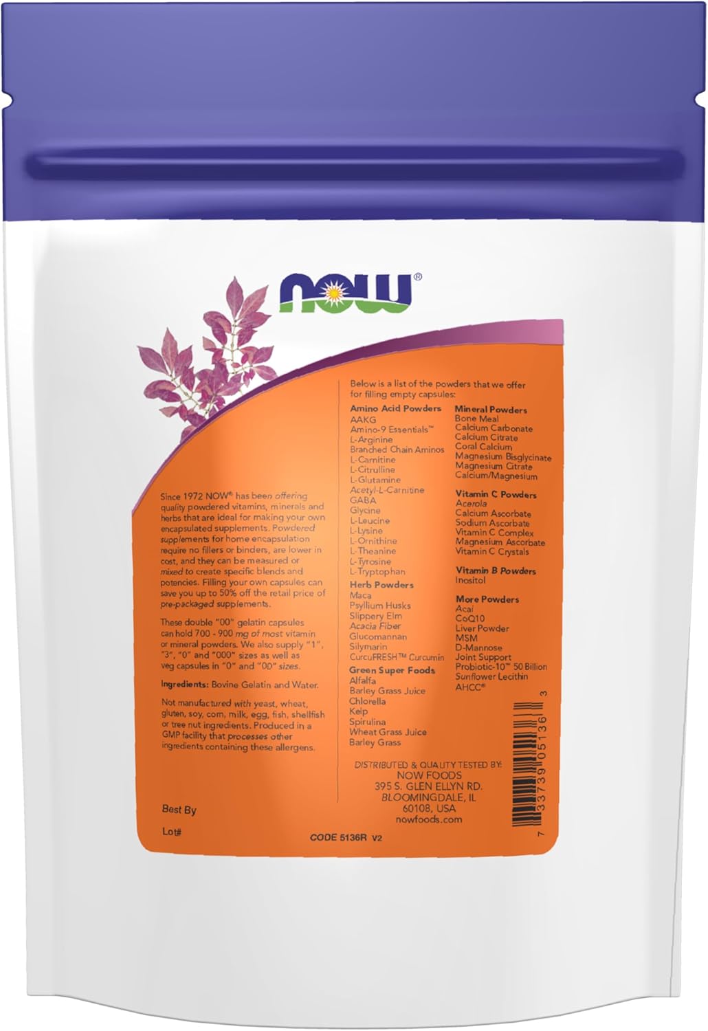 NOW Foods Double "00" Bovine Gelatin Capsules, 250 Count