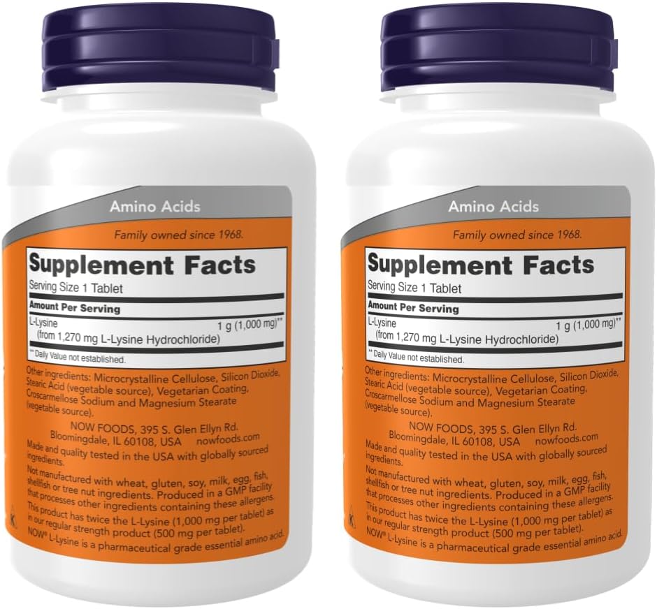 NOW Foods Double Strength L-Lysine Hydrochloride Supplements - 1,000 mg, Amino Acid - 500 Tablets w/ Pill Organizer