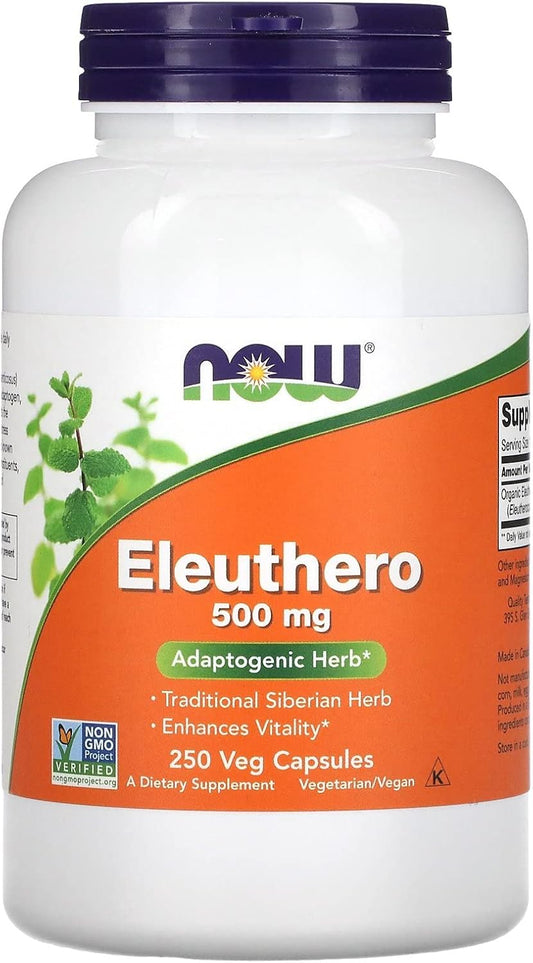 Now Foods Eleuthero Root 500mg Capsules - 250 Count - Herbal Supplement for Energy and Immune Support