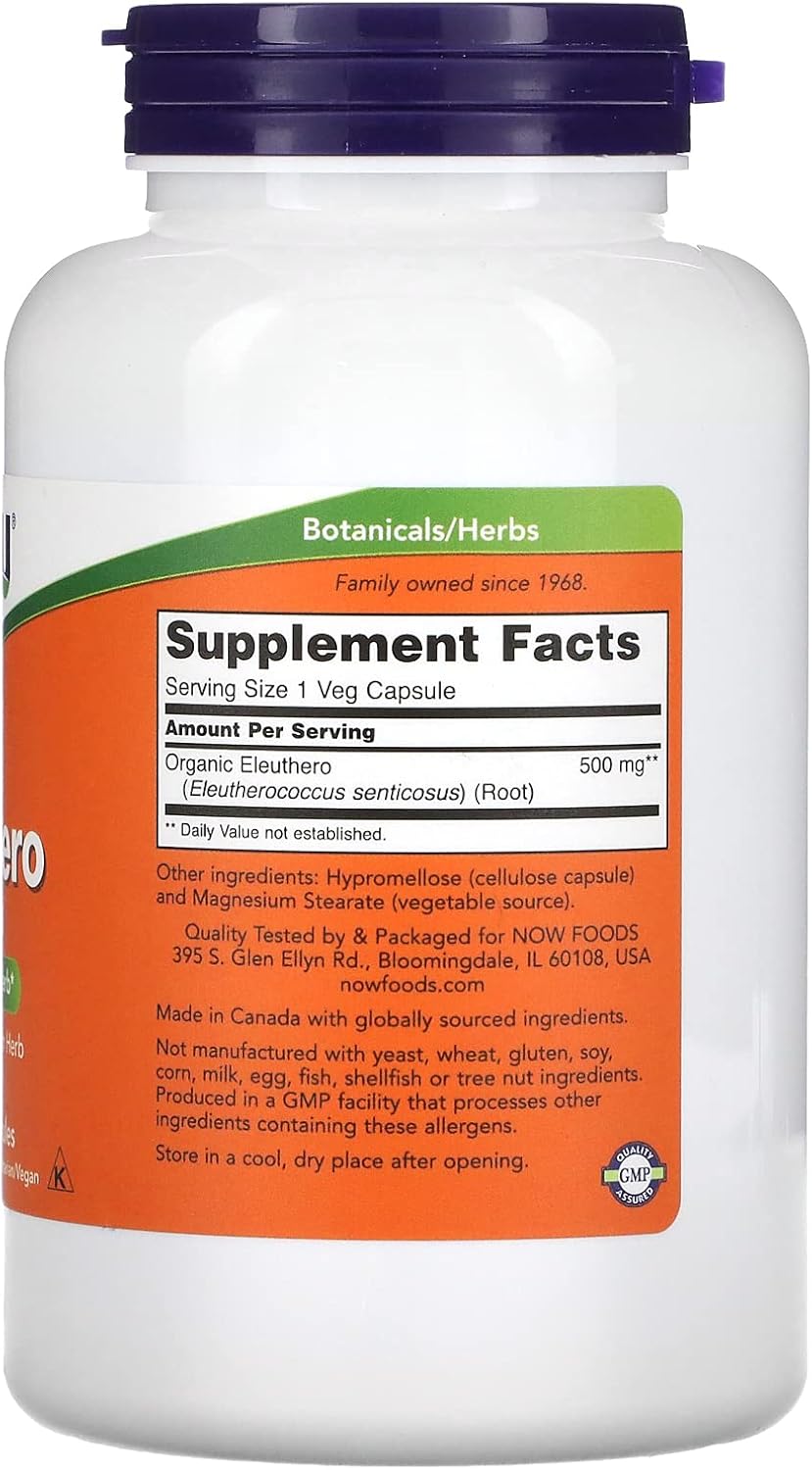 Now Foods Eleuthero Root 500mg Capsules - 250 Count - Herbal Supplement for Energy and Immune Support