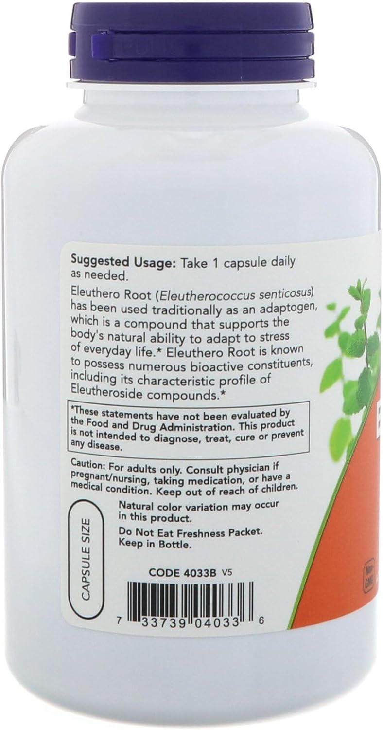 Now Foods Eleuthero Root 500mg Capsules - 250 Count - Herbal Supplement for Energy and Immune Support