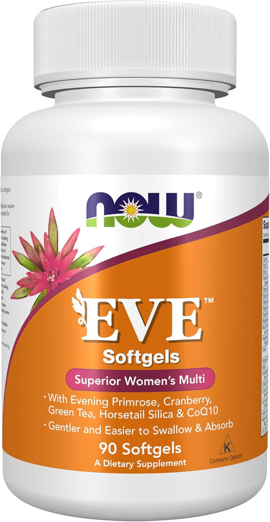 NOW Foods Eve Women's Multivitamin with Evening Primrose, Cranberry, Green Tea, Horsetail Silica & CoQ10 - 90 Softgels for Women's Health