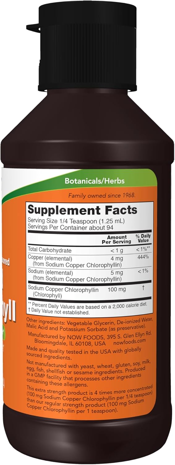 NOW Foods Extra Strength Liquid Chlorophyll - Unflavored Internal Deodorizer and Cleansing Supplement - 4x Concentration - 4 fl oz