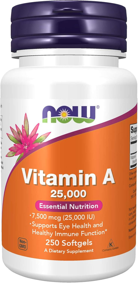 Now Foods Fish Liver Oil Vitamin A 25000IU Softgels, 250 Count (Pack of 4)