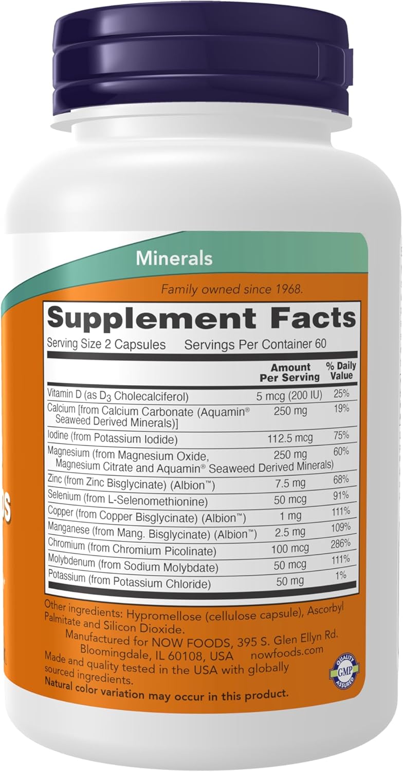 NOW Foods Full Spectrum Mineral Caps - Multi Mineral Formula 120 Count - Daily Mineral Supplement
