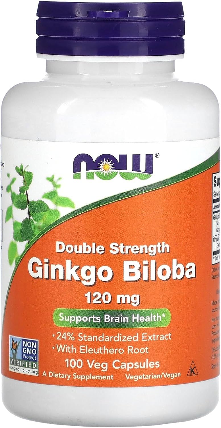 Now Foods Ginkgo Biloba 120 mg - Double Strength 100 Veg Capsules for Cognitive Support
