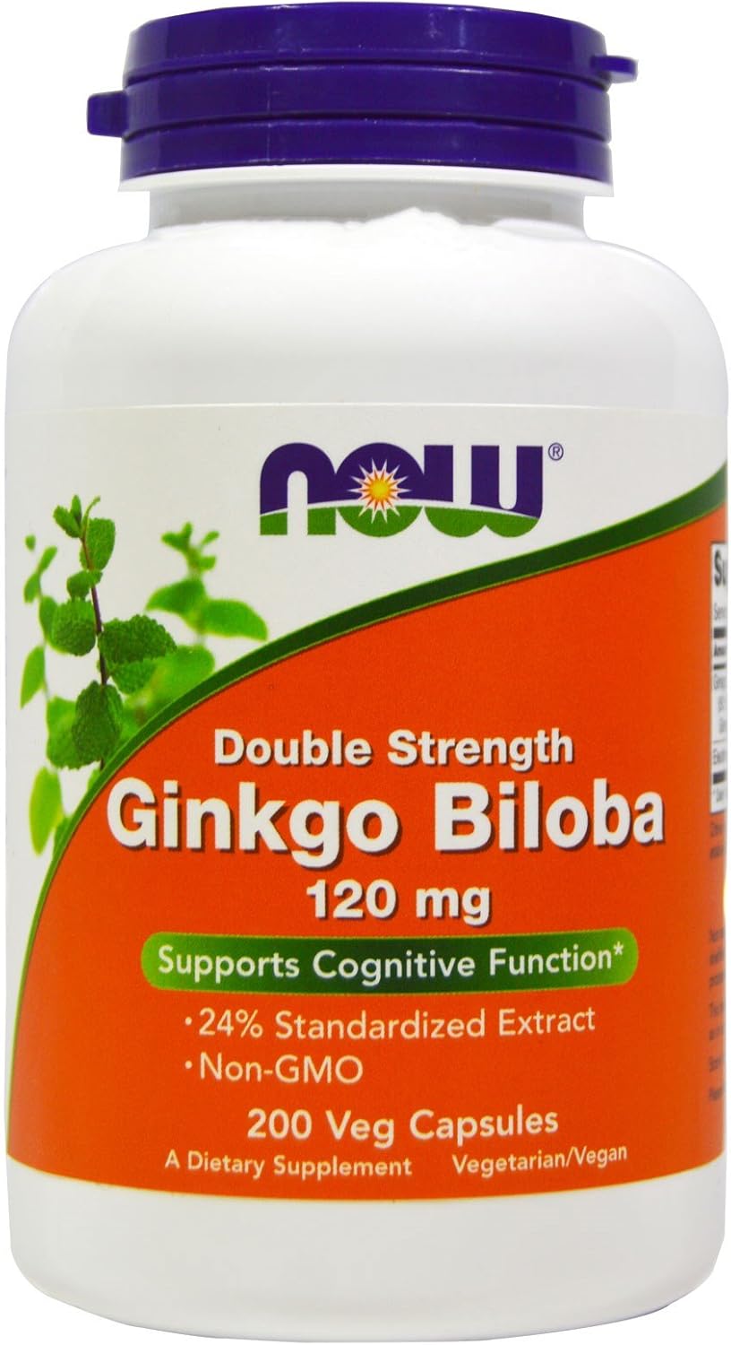 NOW Foods Ginkgo Biloba 120mg 200 VegiCaps - Twin Pack for Cognitive Support and Mental Clarity