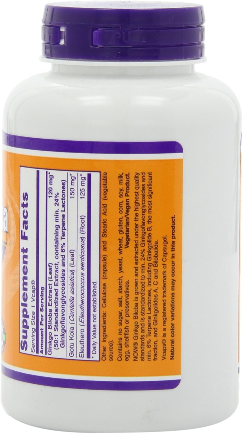 NOW Foods Ginkgo Biloba 120mg 200 VegiCaps - Twin Pack for Cognitive Support and Mental Clarity