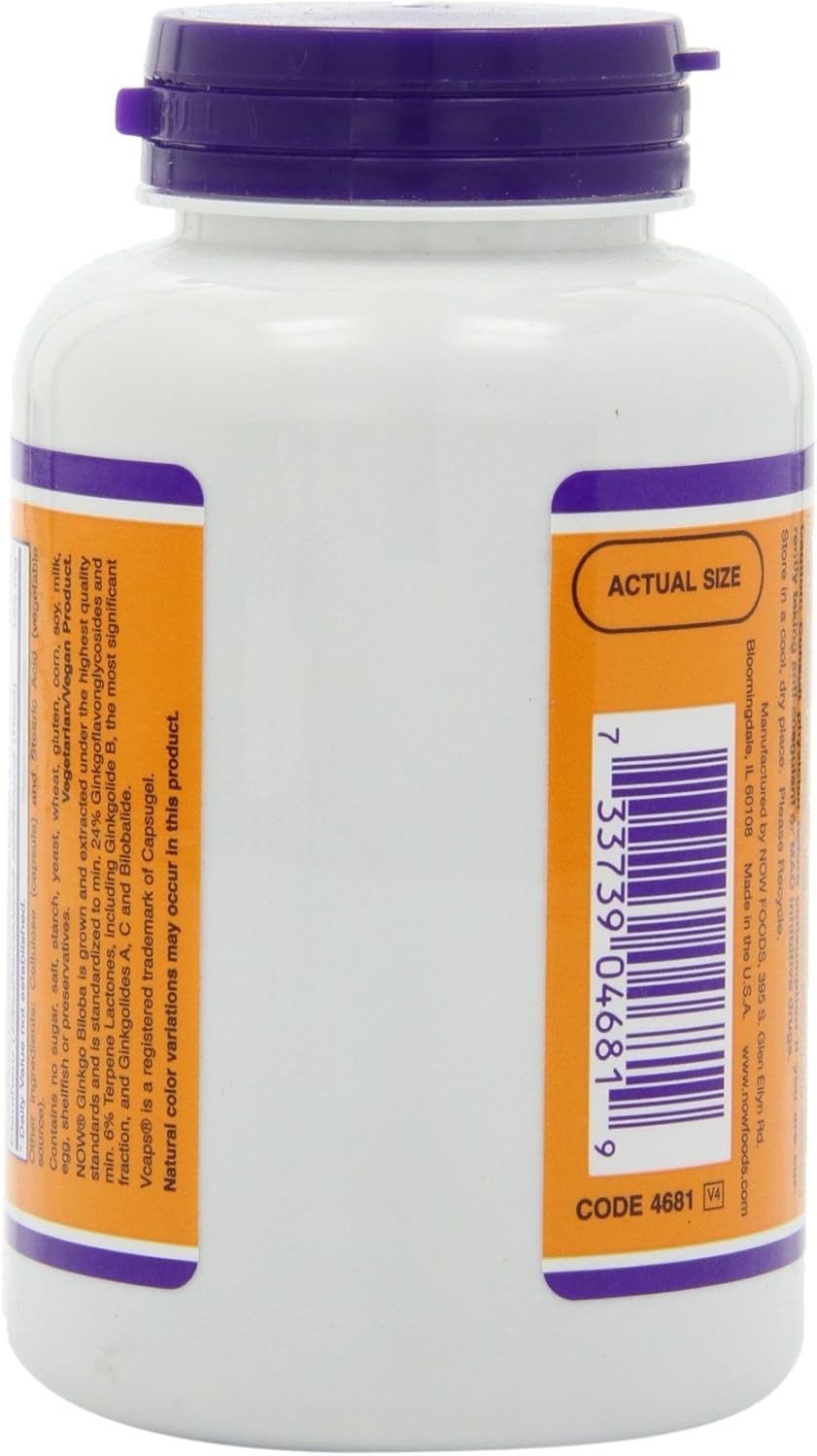 NOW Foods Ginkgo Biloba 120mg 200 VegiCaps - Twin Pack for Cognitive Support and Mental Clarity