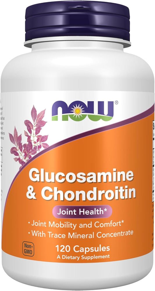 NOW Foods Glucosamine & Chondroitin Supplements with Trace Mineral Concentrate and Alfalfa - 120 Veg Capsules