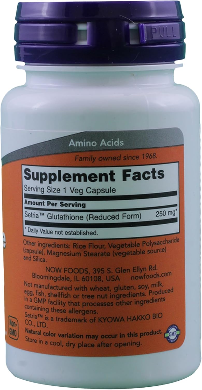 NOW Foods Glutathione 250mg 60 Capsules - Pack of 2 for Immune Support and Antioxidant Defense