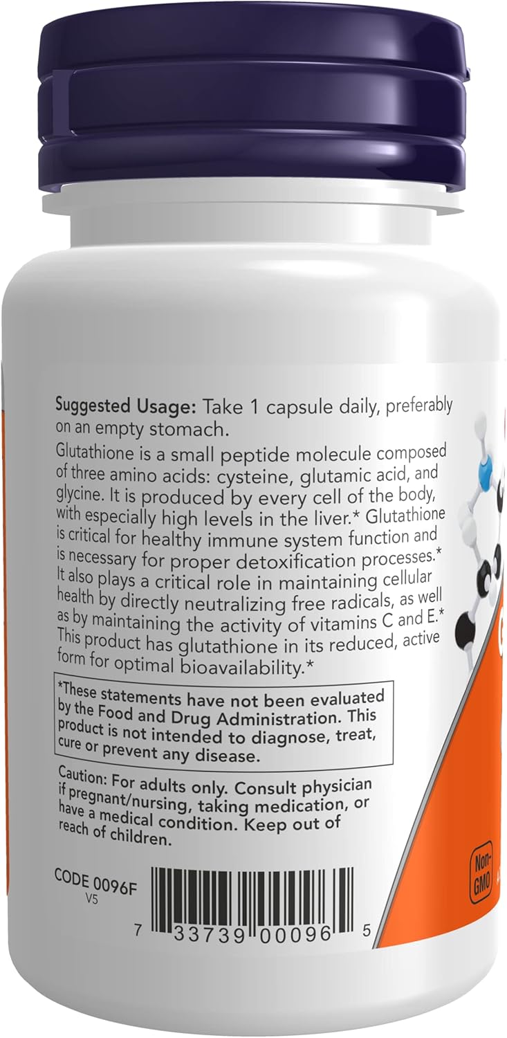 NOW Foods Glutathione 250mg 60 Capsules - Pack of 2 for Immune Support and Antioxidant Defense