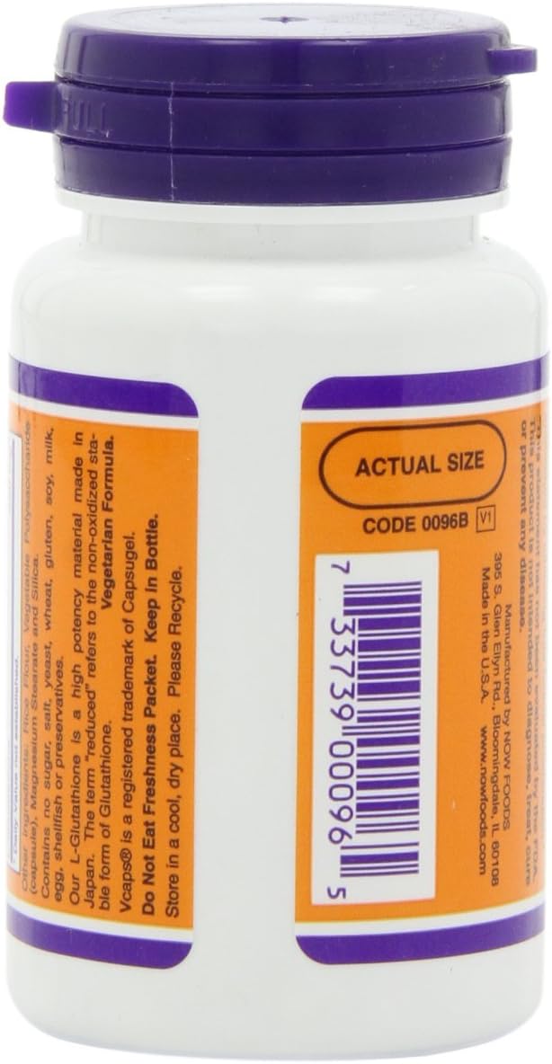 NOW Foods Glutathione 250mg 60 Capsules - Pack of 2 for Immune Support and Antioxidant Defense