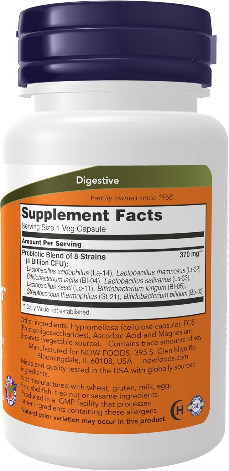 NOW Foods Gr8-Dophilus™ Probiotic Supplement - 8 Strains, 4 Billion CFU, 60 Veg Capsules
