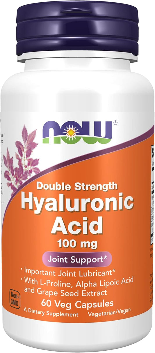 NOW Foods Hyaluronic Acid 100mg Double Strength - Pack of 3 Bottles with 60 Vcaps