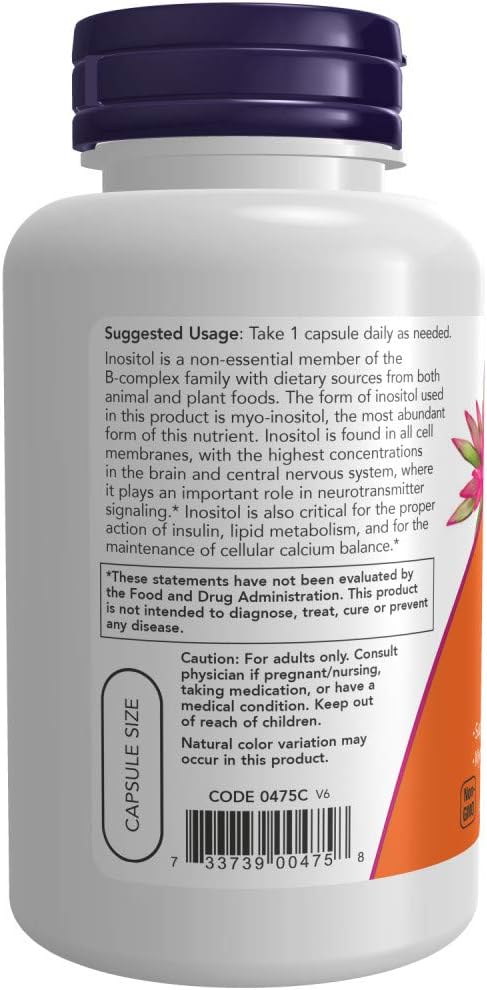 NOW Foods Inositol Capsules - 100 Count, 500mg - Supports Mood and Overall Well-Being