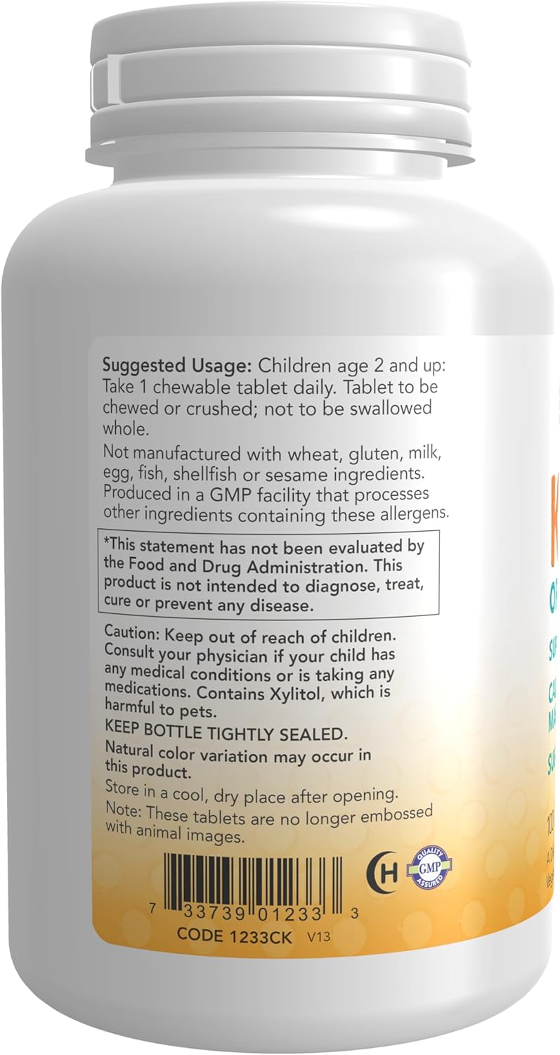 NOW Foods Kid Cal Chewables with Calcium Citrate, Magnesium, Vitamin D - Tart Orange Flavor - 100 Count x 2 Pack
