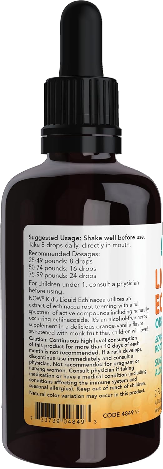 NOW Foods Kids Liquid Echinacea Supplements, 2 Fl Ounce with Dropper for Immune System Support