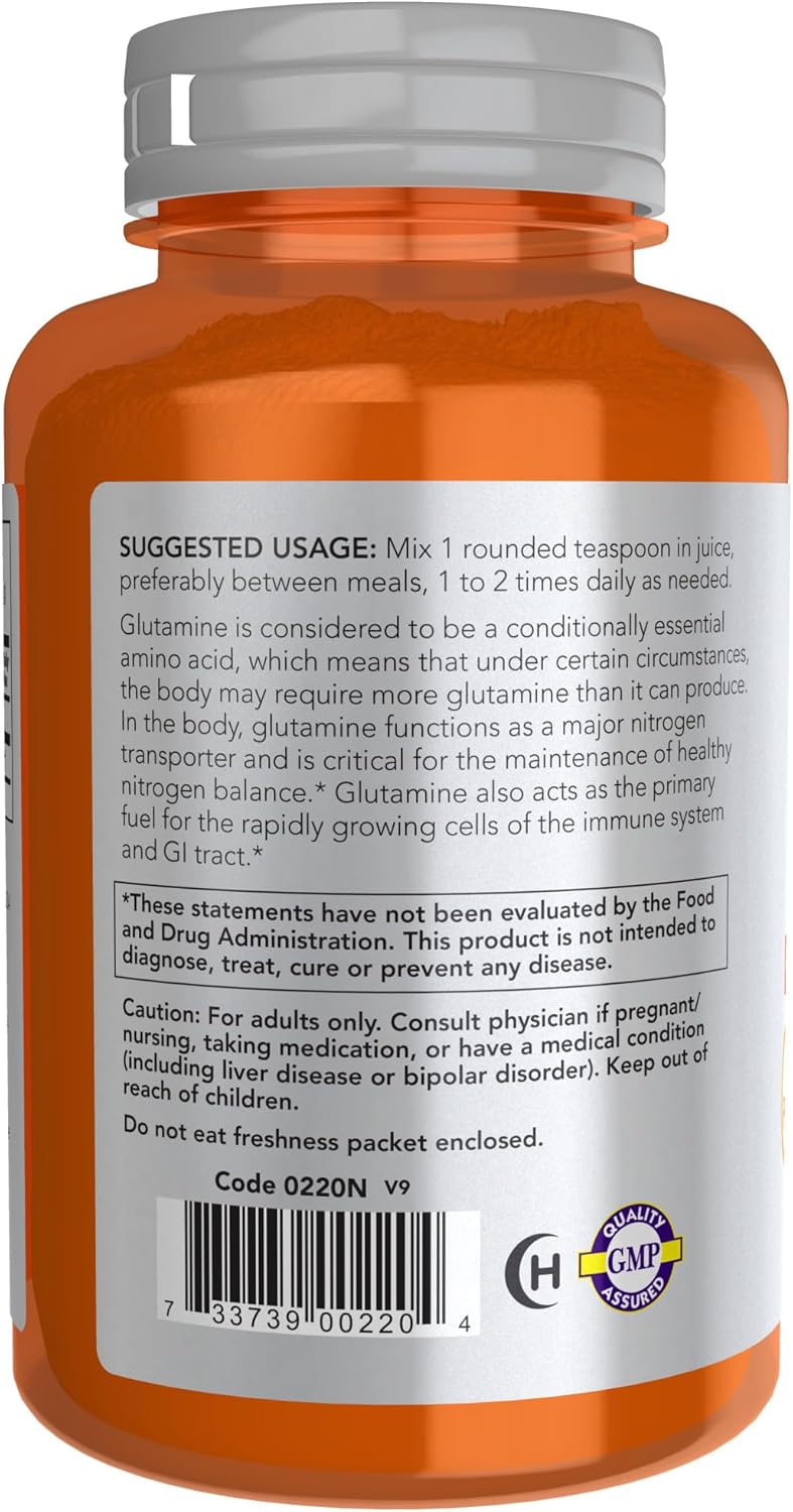 NOW Foods L-Glutamine Pure Powder, 6-Ounce - Amino Acid Supplement for Nitrogen Transport - Sports Nutrition